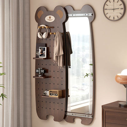 Contemporary Creative Particleboard Glass Bear-shaped Sliding Wall Mirror With DIY Pegboard Storage For Bedroom & Living Room