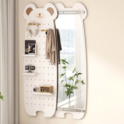 Contemporary Creative Particleboard Glass Bear-shaped Sliding Wall Mirror With DIY Pegboard Storage For Bedroom & Living Room
