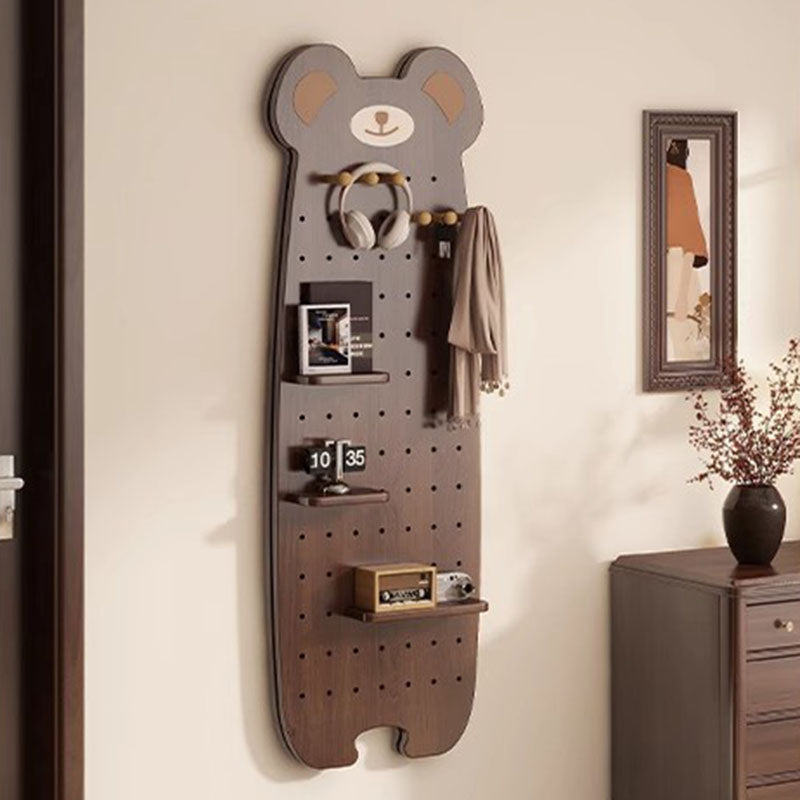 Contemporary Creative Particleboard Glass Bear-shaped Sliding Wall Mirror With DIY Pegboard Storage For Bedroom & Living Room