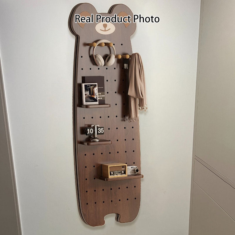 Contemporary Creative Particleboard Glass Bear-shaped Sliding Wall Mirror With DIY Pegboard Storage For Bedroom & Living Room