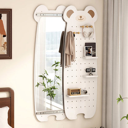 Contemporary Creative Particleboard Glass Bear-shaped Sliding Wall Mirror With DIY Pegboard Storage For Bedroom & Living Room