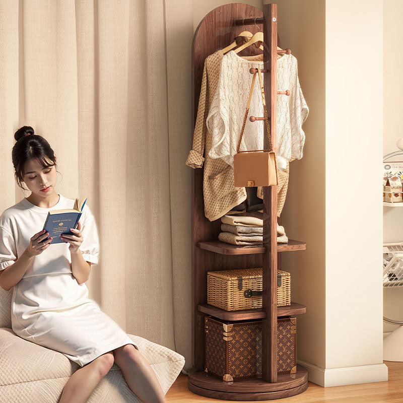 Modern Minimalist MDF Round Oval Swivel Full-Length Floor Mirror 3-Tier Storage & Clothes Hanger For Bedroom & Living Room