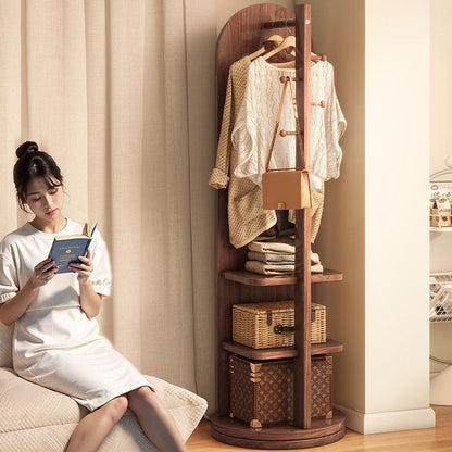 Modern Minimalist MDF Round Oval Swivel Full-Length Floor Mirror 3-Tier Storage & Clothes Hanger For Bedroom & Living Room