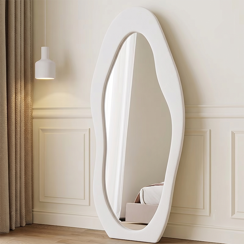 Modern Minimalist MDF Velvet Glass Wavy Full-Length Floor Mirror For Bedroom & Living Room