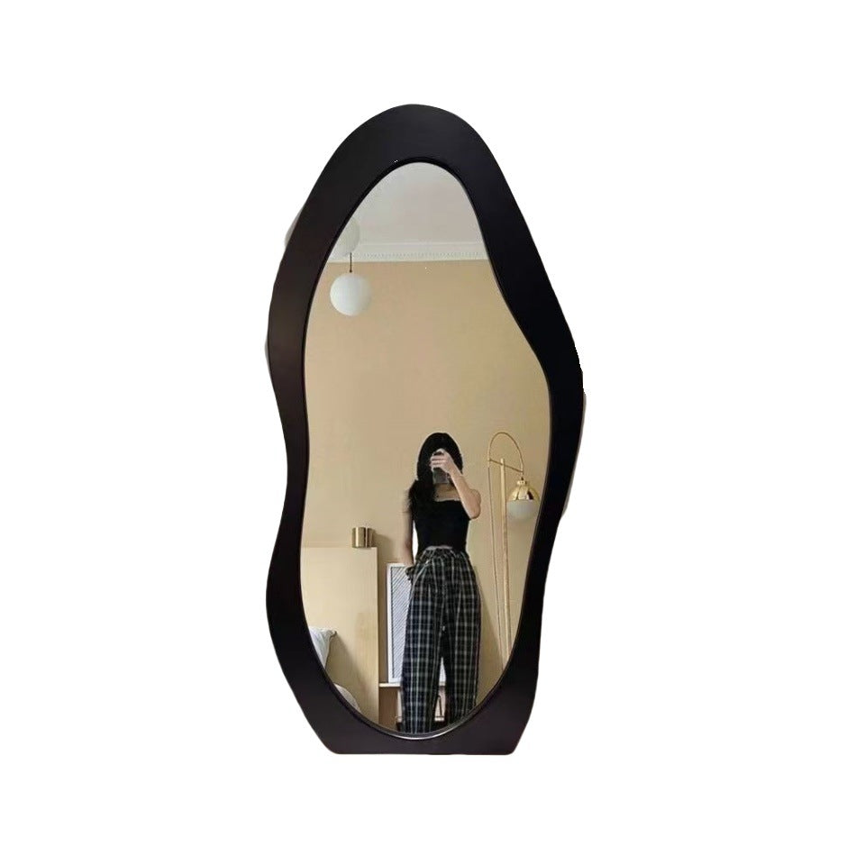 Modern Minimalist MDF Velvet Glass Wavy Full-Length Floor Mirror For Bedroom & Living Room