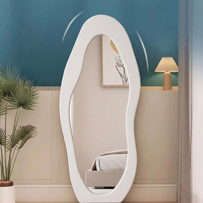 Modern Minimalist MDF Velvet Glass Wavy Full-Length Floor Mirror For Bedroom & Living Room