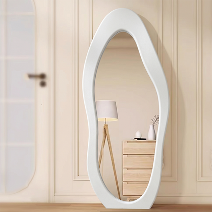 Modern Minimalist MDF Velvet Glass Wavy Full-Length Floor Mirror For Bedroom & Living Room