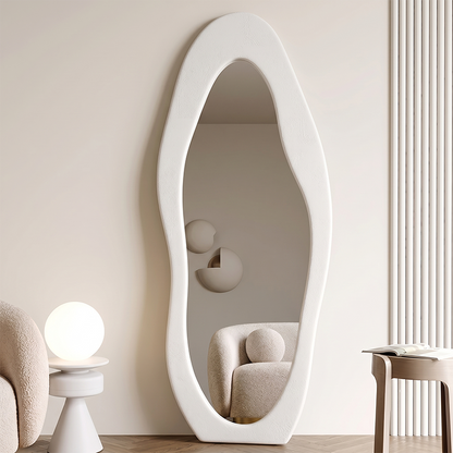 Modern Minimalist MDF Velvet Glass Wavy Full-Length Floor Mirror For Bedroom & Living Room
