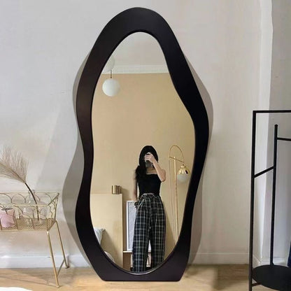 Modern Minimalist MDF Velvet Glass Wavy Full-Length Floor Mirror For Bedroom & Living Room
