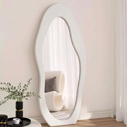Modern Minimalist MDF Velvet Glass Wavy Full-Length Floor Mirror For Bedroom & Living Room