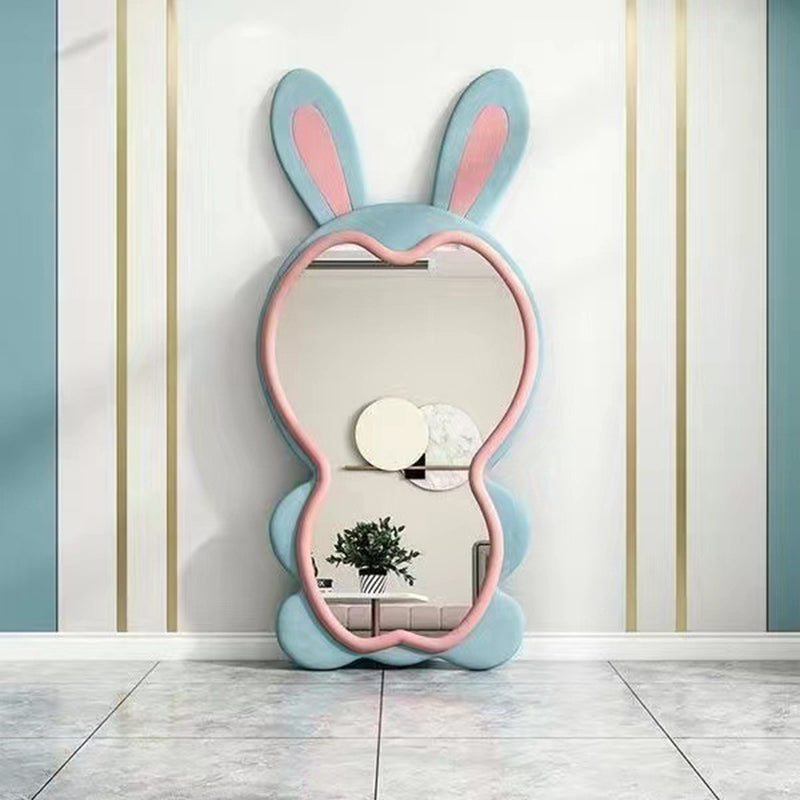 Contemporary Creative HDF Velvet Sponge Rabbit-Shaped Full-Length Floor Mirror For Bedroom & Living Room