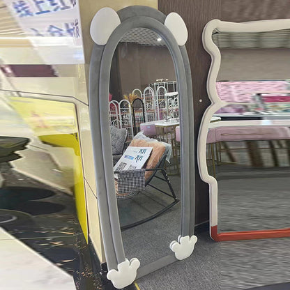 Contemporary Creative Velvet MDF Sponge Glass Bear-Shaped Full-Length Floor Mirror For Bedroom & Living Room