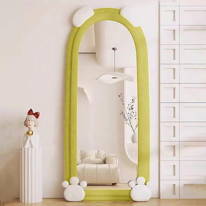 Contemporary Creative Velvet MDF Sponge Glass Bear-Shaped Full-Length Floor Mirror For Bedroom & Living Room