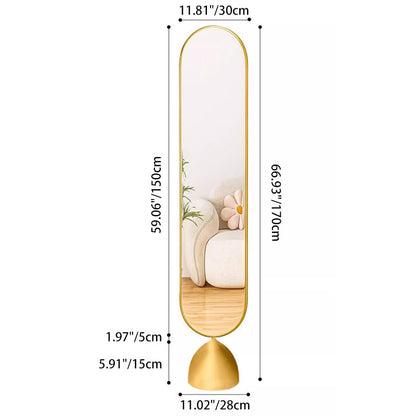Modern Minimalist Iron Plastic Glass Oval Swivel Full-Length Floor Mirror With Storage & Clothing Rack For Bedroom & Living Room