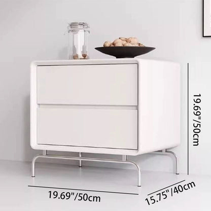 Contemporary Nordic Cat-Scratch Leather Pine Wood Carbon Steel Square Rectangular Nightstand With 2 Drawers For Bedroom
