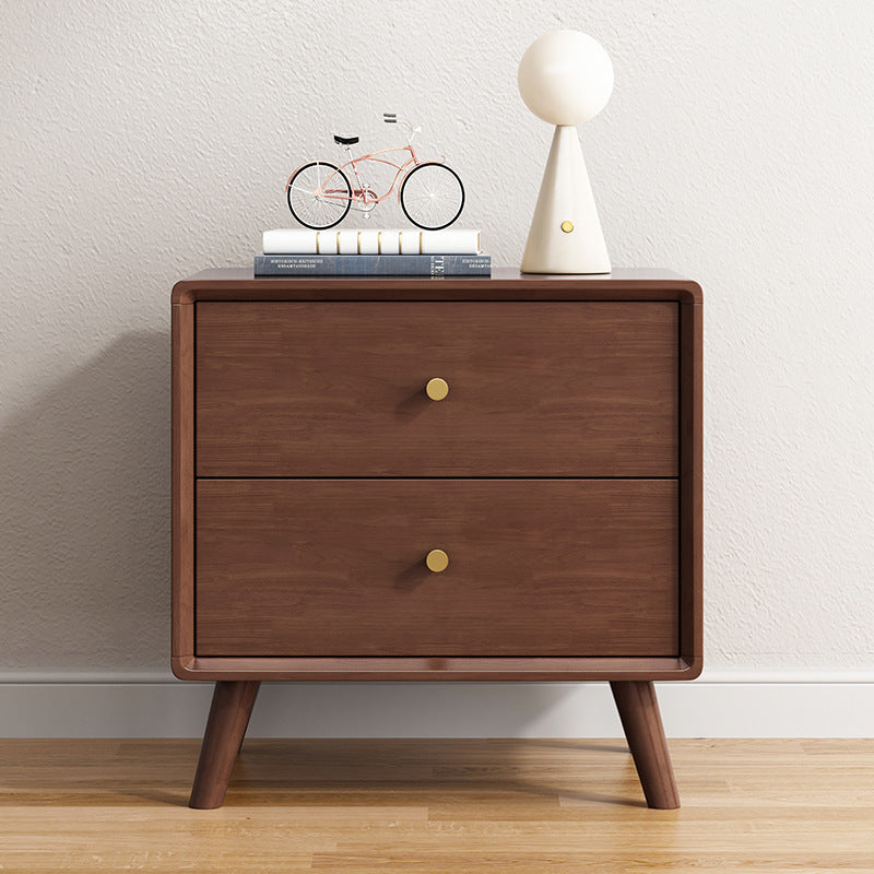 Modern Minimalist Square Rectangular Rubberwood Solid Wood Plywood Nightstand With 2-Drawer For Bedroom