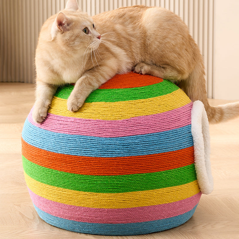 Contemporary Creative Spherical Round Hemp Rope Foam Sherpa Fabric Velvet Anti-Slip Dotted Fabric Cat Bed Toy Ball For Bedroom