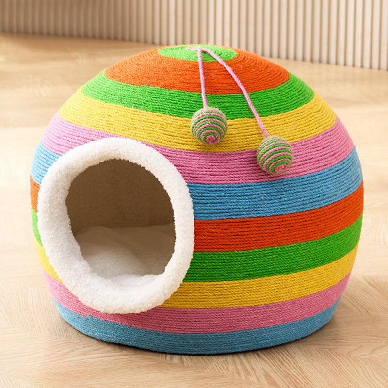 Contemporary Creative Spherical Round Hemp Rope Foam Sherpa Fabric Velvet Anti-Slip Dotted Fabric Cat Bed Toy Ball For Bedroom