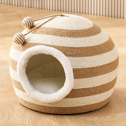 Contemporary Creative Spherical Round Hemp Rope Foam Sherpa Fabric Velvet Anti-Slip Dotted Fabric Cat Bed Toy Ball For Bedroom