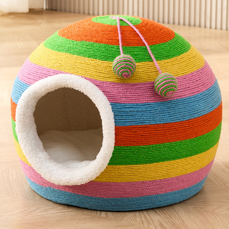 Contemporary Creative Spherical Round Hemp Rope Foam Sherpa Fabric Velvet Anti-Slip Dotted Fabric Cat Bed Toy Ball For Bedroom