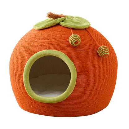 Contemporary Creative Spherical Round Hemp Rope Foam Sherpa Fabric Velvet Anti-Slip Dotted Fabric Cat Bed Toy Ball For Bedroom