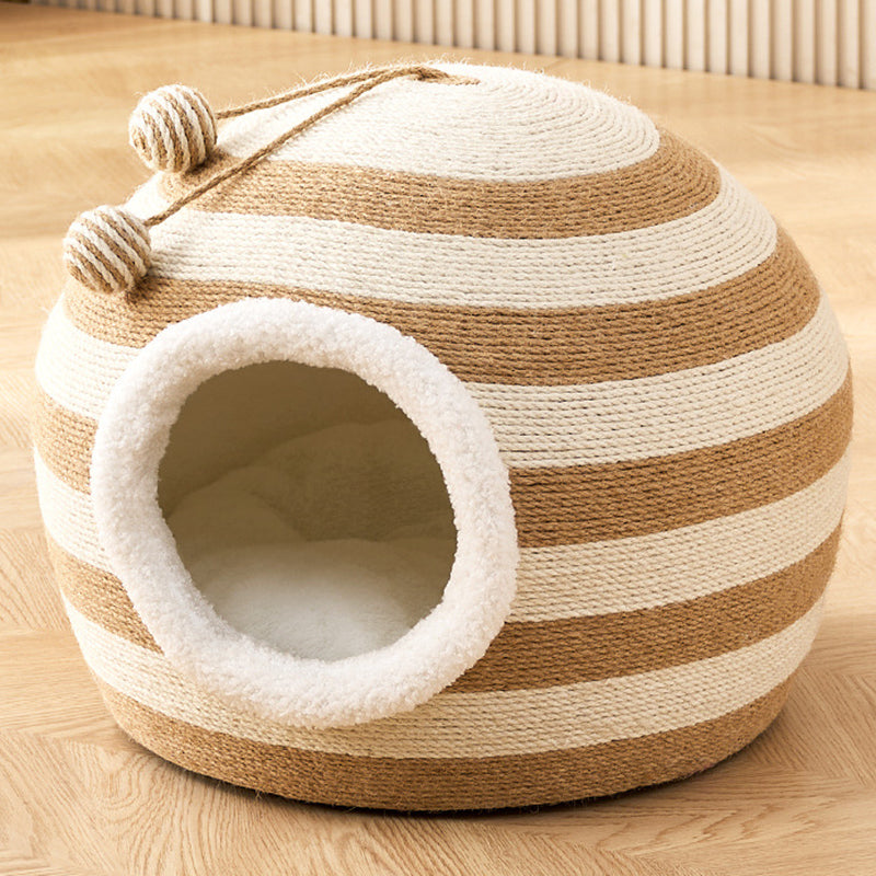 Contemporary Creative Spherical Round Hemp Rope Foam Sherpa Fabric Velvet Anti-Slip Dotted Fabric Cat Bed Toy Ball For Bedroom