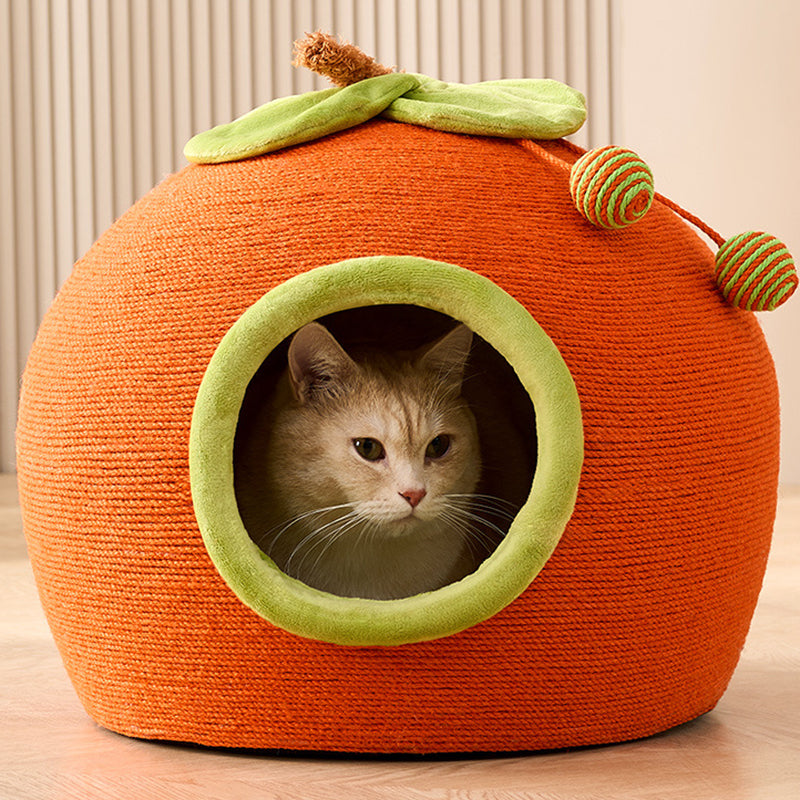 Contemporary Creative Spherical Round Hemp Rope Foam Sherpa Fabric Velvet Anti-Slip Dotted Fabric Cat Bed Toy Ball For Bedroom