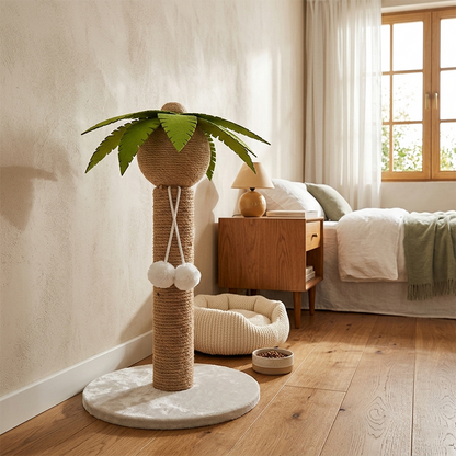 Contemporary Creative Coconut Tree-Shaped Sisal Felt Paper Tube Medium Density Fiberboard Velvet Cat Scratching Post Toy Ball For Living Room