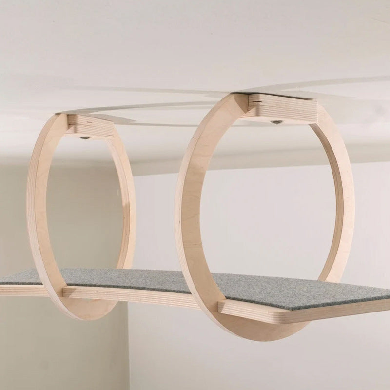 Modern Minimalist Round Curved Skybridge Plywood Felt Cat Tree & Condo 1/2 Hammock For Living Room