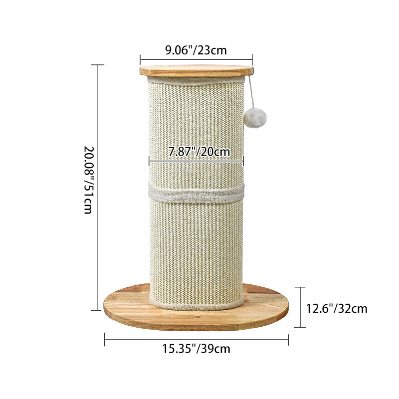 Modern Minimalist Cylindrical Sisal Teddy Fleece Rubberwood Plywood Cat Scratching Post Toy Ball For Living Room