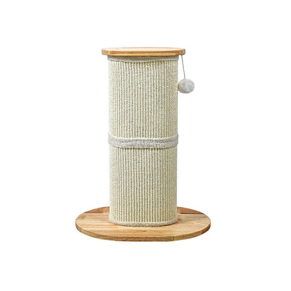 Modern Minimalist Cylindrical Sisal Teddy Fleece Rubberwood Plywood Cat Scratching Post Toy Ball For Living Room