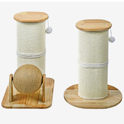 Modern Minimalist Cylindrical Sisal Teddy Fleece Rubberwood Plywood Cat Scratching Post Toy Ball For Living Room