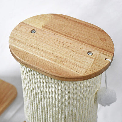 Modern Minimalist Cylindrical Sisal Teddy Fleece Rubberwood Plywood Cat Scratching Post Toy Ball For Living Room