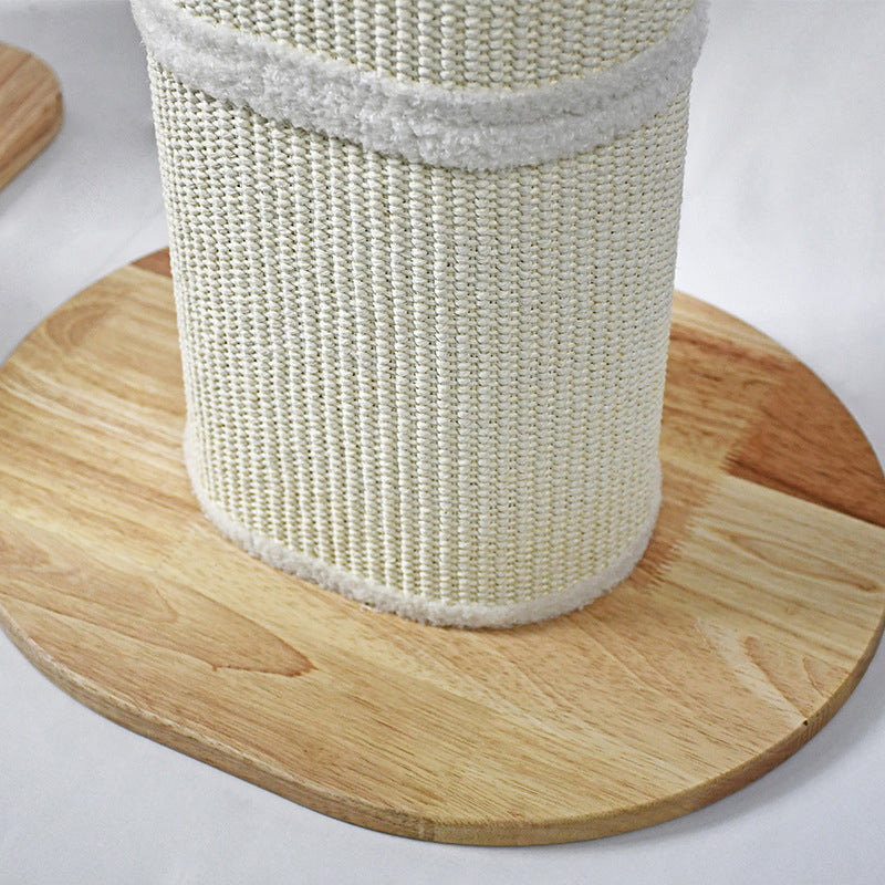 Modern Minimalist Cylindrical Sisal Teddy Fleece Rubberwood Plywood Cat Scratching Post Toy Ball For Living Room
