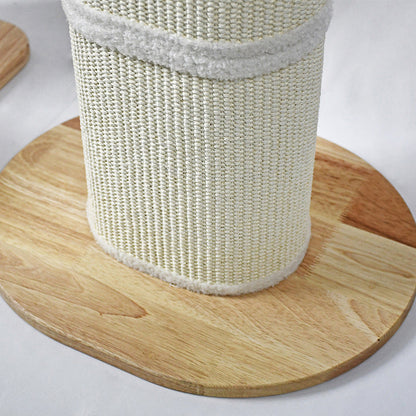 Modern Minimalist Cylindrical Sisal Teddy Fleece Rubberwood Plywood Cat Scratching Post Toy Ball For Living Room