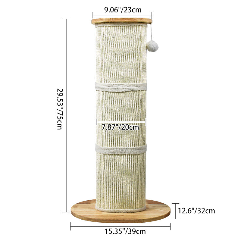 Modern Minimalist Cylindrical Sisal Teddy Fleece Rubberwood Plywood Cat Scratching Post Toy Ball For Living Room