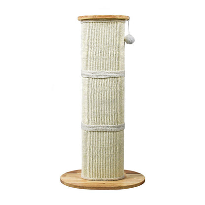 Modern Minimalist Cylindrical Sisal Teddy Fleece Rubberwood Plywood Cat Scratching Post Toy Ball For Living Room