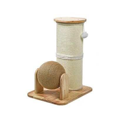 Modern Minimalist Cylindrical Sisal Teddy Fleece Rubberwood Plywood Cat Scratching Post Toy Ball For Living Room