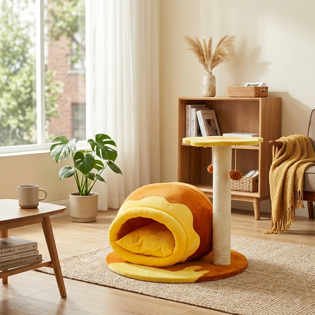 Contemporary Creative Teddy Bear-Shaped Honey Pot Velvet Sisal Sponge Paper Tube Cat Tree & Condo 1-Perch For Living Room