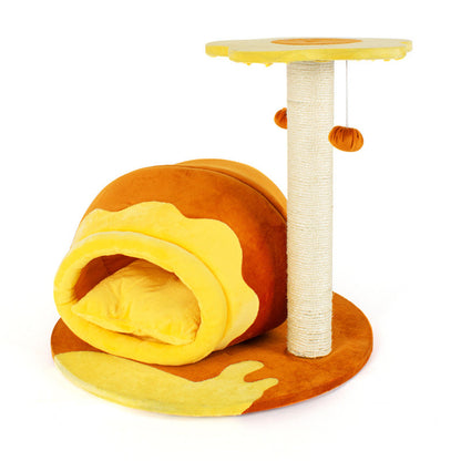 Contemporary Creative Teddy Bear-Shaped Honey Pot Velvet Sisal Sponge Paper Tube Cat Tree & Condo 1-Perch For Living Room