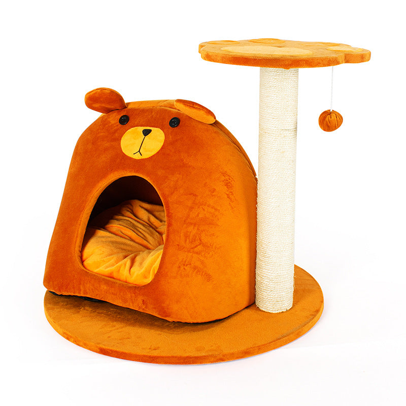 Contemporary Creative Teddy Bear-Shaped Honey Pot Velvet Sisal Sponge Paper Tube Cat Tree & Condo 1-Perch For Living Room