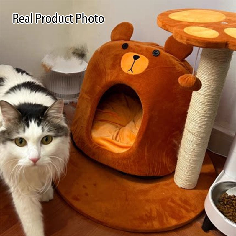 Contemporary Creative Teddy Bear-Shaped Honey Pot Velvet Sisal Sponge Paper Tube Cat Tree & Condo 1-Perch For Living Room