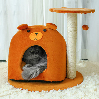 Contemporary Creative Teddy Bear-Shaped Honey Pot Velvet Sisal Sponge Paper Tube Cat Tree & Condo 1-Perch For Living Room