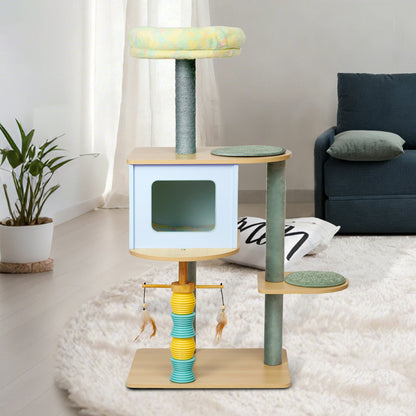 Contemporary Nordic Rectangular Cylindrical Particle Board Paper Tube Sisal Sherpa Fabric Velvet Cat Tree & Condo 2-Condo For Living Room