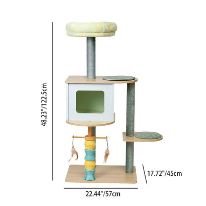 Contemporary Nordic Rectangular Cylindrical Particle Board Paper Tube Sisal Sherpa Fabric Velvet Cat Tree & Condo 2-Condo For Living Room