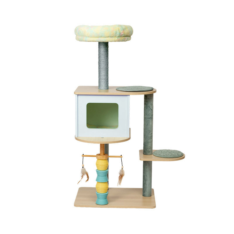 Contemporary Nordic Rectangular Cylindrical Particle Board Paper Tube Sisal Sherpa Fabric Velvet Cat Tree & Condo 2-Condo For Living Room