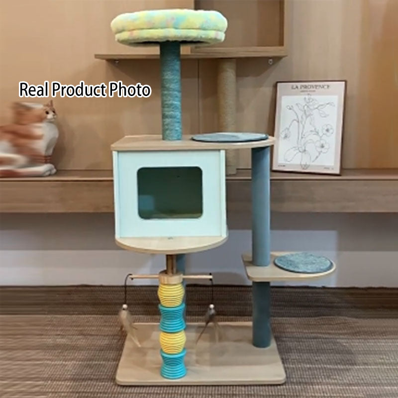 Contemporary Nordic Rectangular Cylindrical Particle Board Paper Tube Sisal Sherpa Fabric Velvet Cat Tree & Condo 2-Condo For Living Room