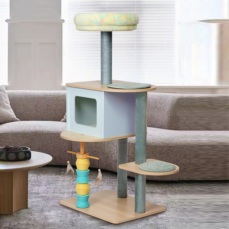 Contemporary Nordic Rectangular Cylindrical Particle Board Paper Tube Sisal Sherpa Fabric Velvet Cat Tree & Condo 2-Condo For Living Room