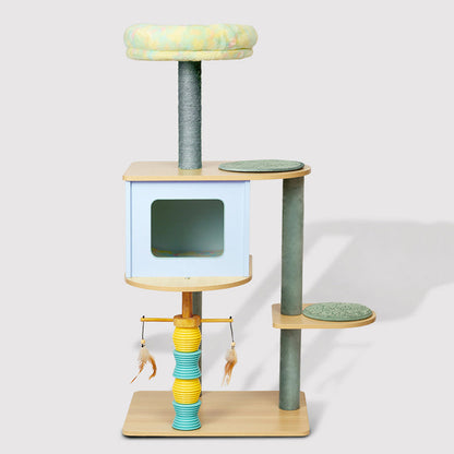Contemporary Nordic Rectangular Cylindrical Particle Board Paper Tube Sisal Sherpa Fabric Velvet Cat Tree & Condo 2-Condo For Living Room