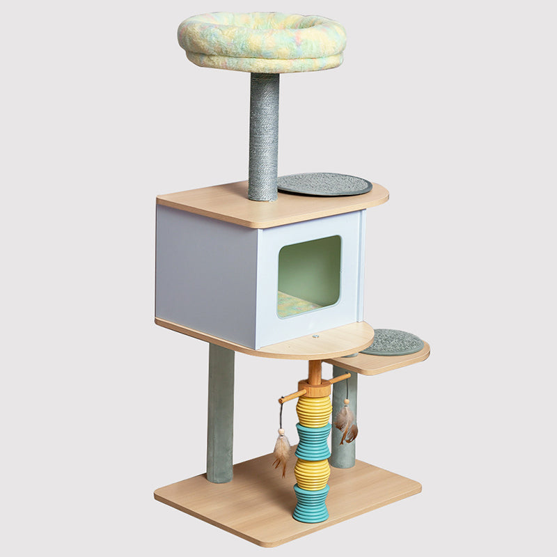 Contemporary Nordic Rectangular Cylindrical Particle Board Paper Tube Sisal Sherpa Fabric Velvet Cat Tree & Condo 2-Condo For Living Room